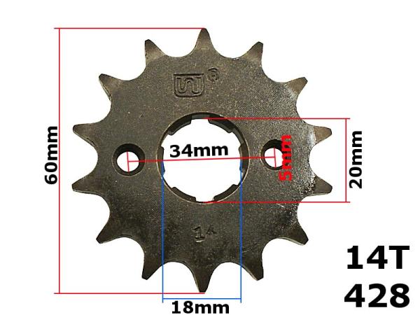 Lánckerék első 428 14t 20mm-es tengelyre