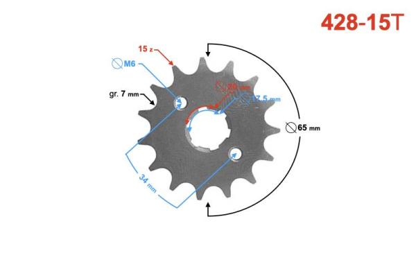 Lánckerék első 428 15 fogas 20mm vastag tengelyre - Moretti