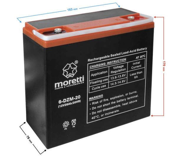 Akkumulátor 12V 20AH Zselés, AGM, elektromos rollerhez (6-DZM-20)