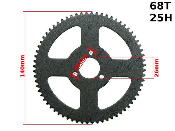 Lánckerék hátsó 68 fogas, vékony láchoz (25H) Pocket Bike - 26mm