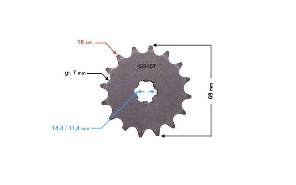 Lánckerék első 428 16T 17, 4mm-es tengelyre