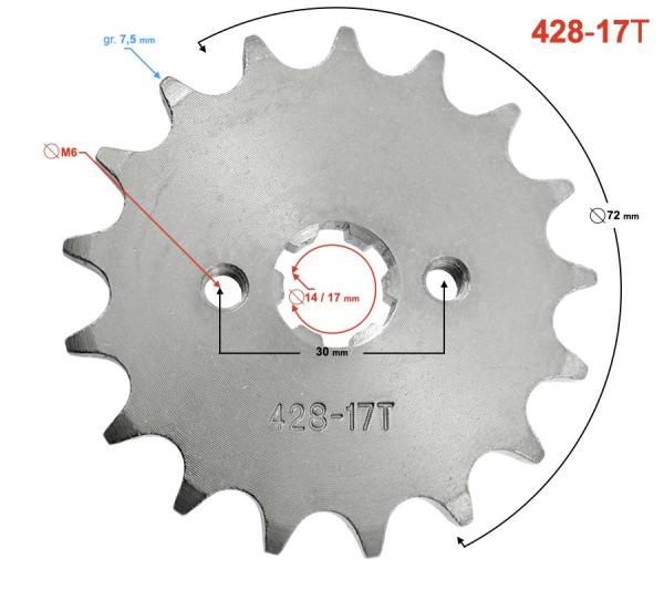 Lánckerék első 428 17T 17, 4mm-es tengelyre