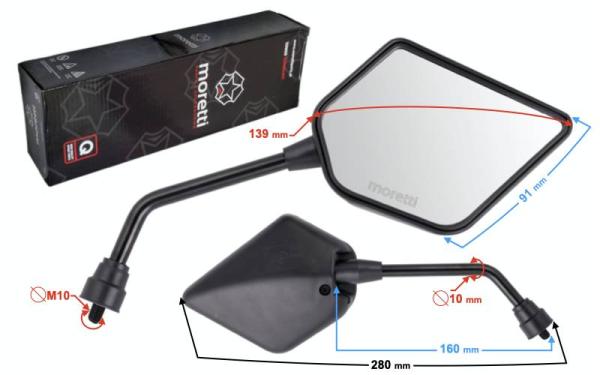Tükör Barton TZR50N jobb-jobb menetes, fekete, 10mm-es menettel - Moretti