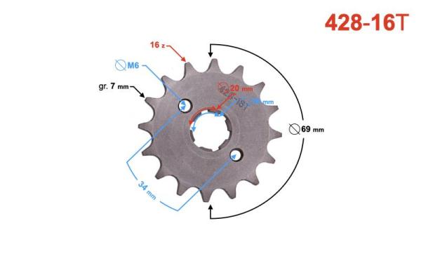Első lánckerék 428, 16T Barton TZ125 - Moretti