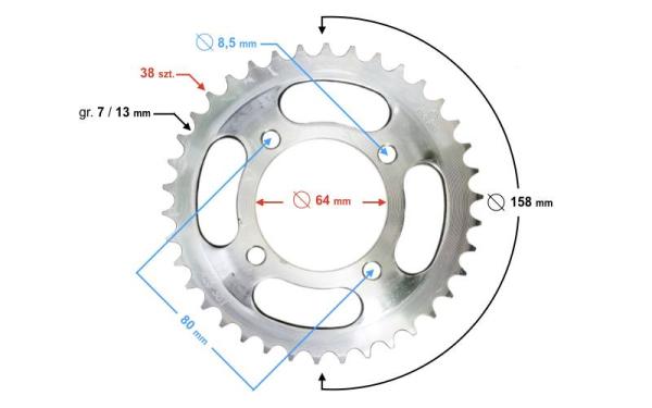 Hátsó lánckerék 428, 38T Barton TZ125 - Moretti