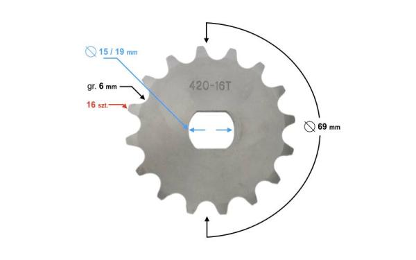 Első lánckerék 420, 16T 19mm-es tengelyre - Moretti