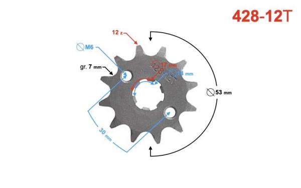 Első lánckerék 428, 12T 17mm-es tengelyre - Moretti