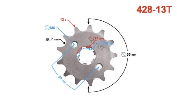 Első lánckerék 428, 13T 17mm-es tengelyre - Moretti