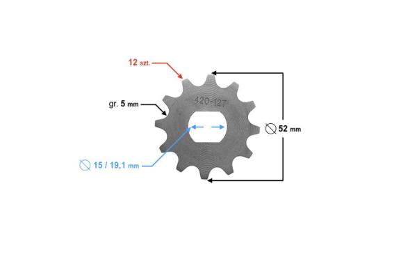 Első lánckerék 420, 12T 19, 1mm-es tengelyre Simson - Moretti