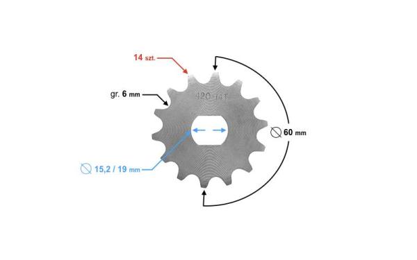 Első lánckerék 420, 14T 19mm-es tengelyre Simson - Moretti