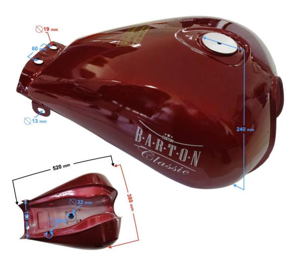 Benzintank Barton Classic 125 (E5) (piros) - Moretti