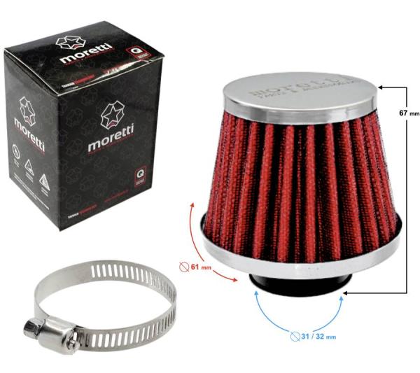 Levegőszűrő sport 31mm piros egyenes - Moretti