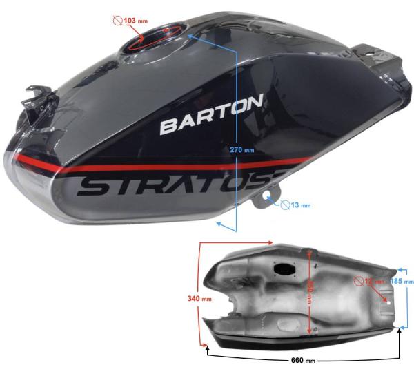 Benzintank Barton Stratos 125 (Fekete-piros) - Moretti