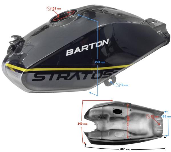 Benzintank Barton Stratos 125 (Fekete-sárga) - Moretti