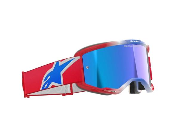Alpinestars Vision 5 Corp Cross szemüveg - Piros - Kék (Kék tükrös plexivel)