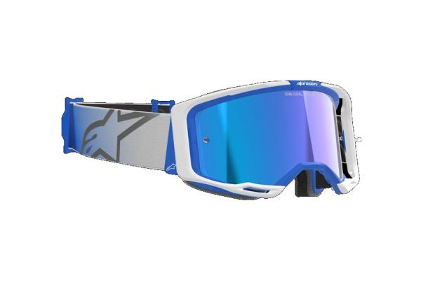 Alpinestars Vision 8 Corp Cross szemüveg - Fehér - Kék (Kék tükrös plexivel)